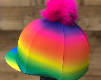 Horse Riding hat silk rainbow ombré full . Skull cap or pocket peak available.