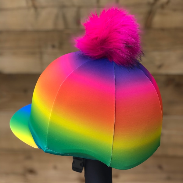 Horse Riding hat silk rainbow ombré full . Skull cap or pocket peak available.