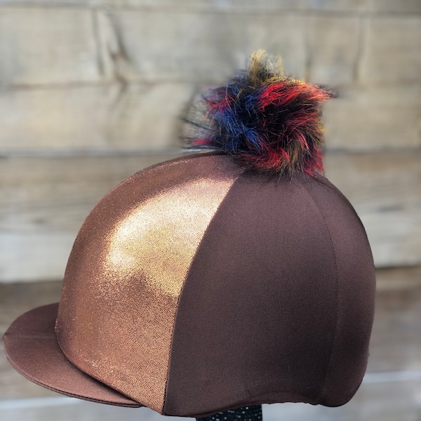 Horse Riding hat silk bronze copper shine  front  brown base . Skull cap or pocket peak available.