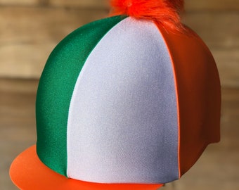 EMERALD GREEN & ORANGE RIDING HAT COVER EMERALD GREEN & ORANGE RIDING HAT COVER
