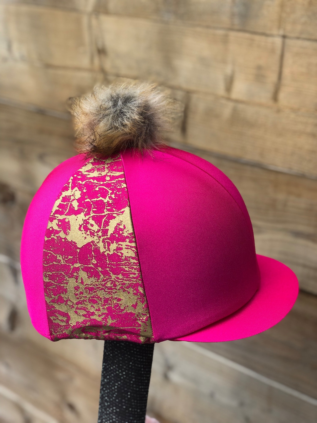 Horse Riding Hat Silk Cover Pink Craze Pom Pom Button Top - Etsy