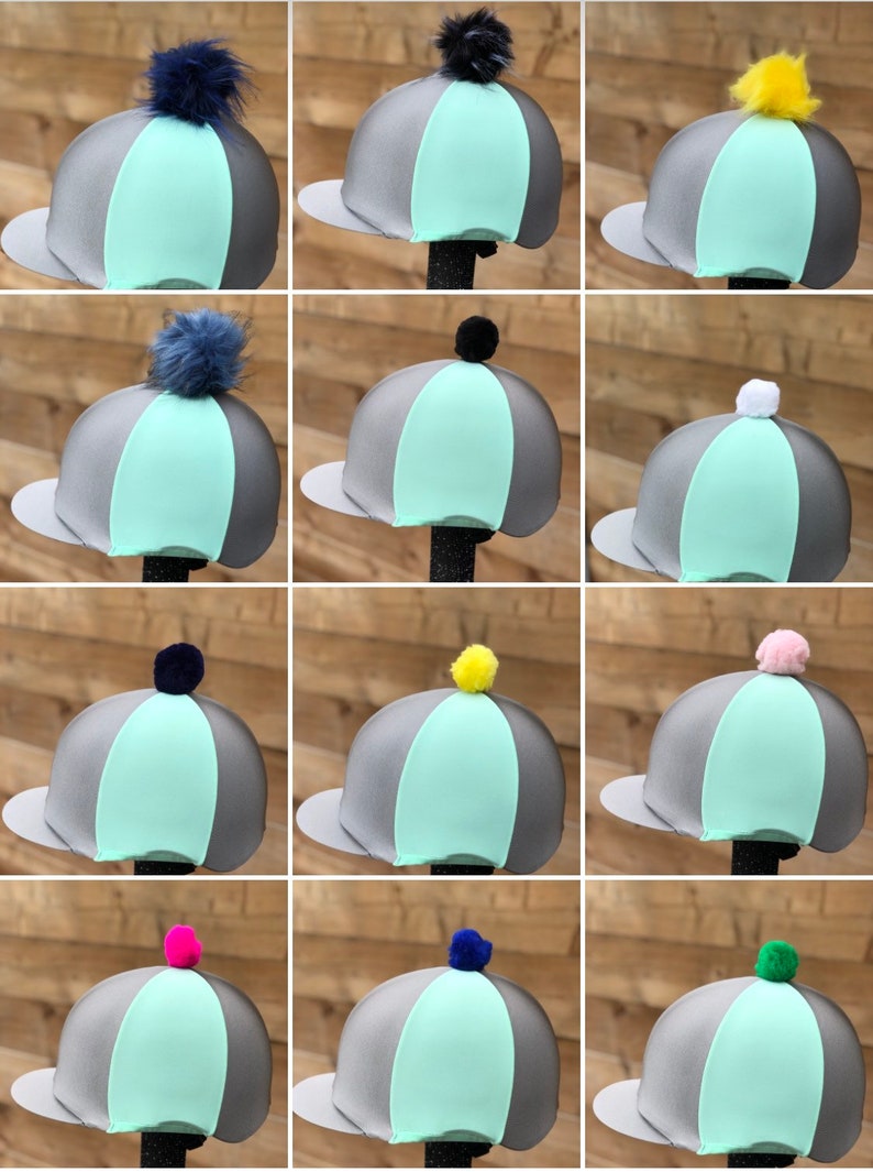 Horse Riding Hat Silk Cover Grey and Peppermint .pom Poms Etsy