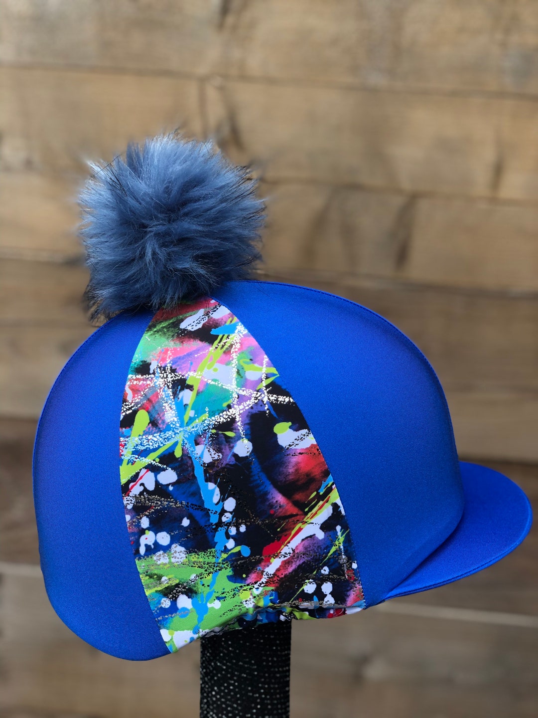 Horse Riding Hat Silk Paint Splash and Royal Blue Base .skull Cap or