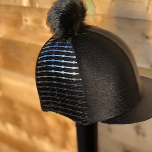 Horse Riding helmet hat silk black silver Sequence  sparkly . Skull cap or pocket peak available.