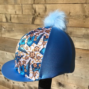 Casco de equitación sombrero seda Cookie Monster web azul hielo.