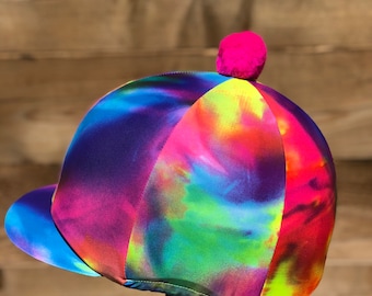 Horse Riding hat silk cover fluorescent tie-dye