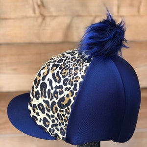 Horse Riding hat silk giraffe and navy blue base skull cap or pocket peak