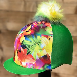 Horse Riding hat silk flowers Lilly front lime base .