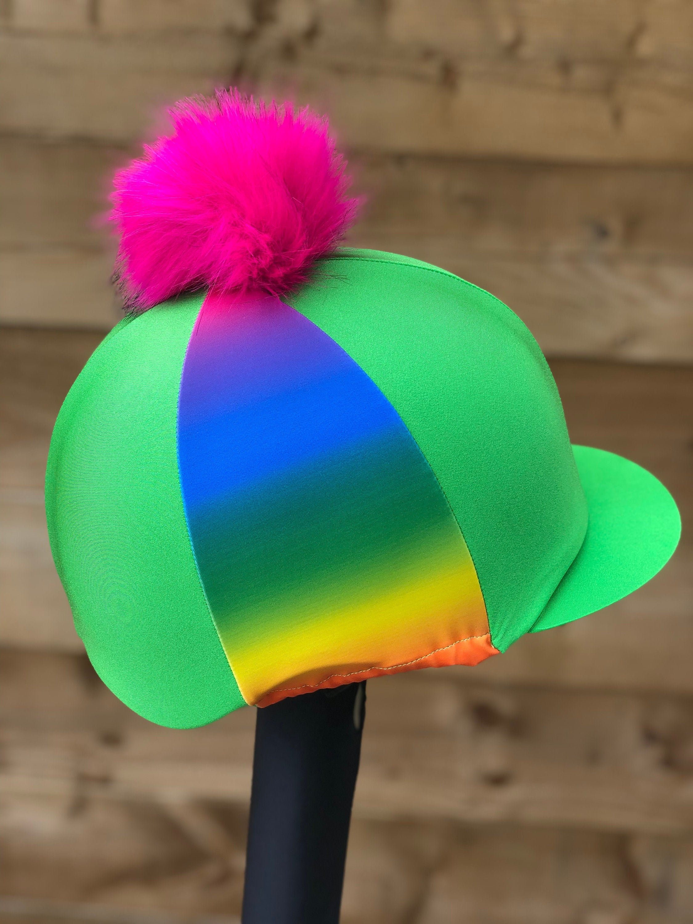 Horse Riding Hat Silk Rainbow and Lime 