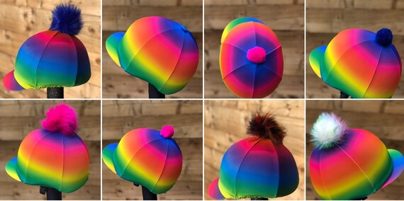 Riding hat silk rainbow ombré full . Skull cap or pocket peak available.