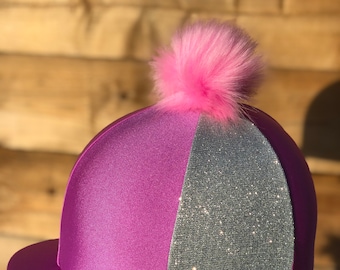 Horse Riding helmet hat silk Rhode pink  glitz  . Skull cap or pocket peak available.