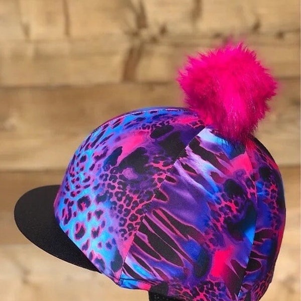 Horse Riding hat silk cover purple and pink animal mix prints full leopard