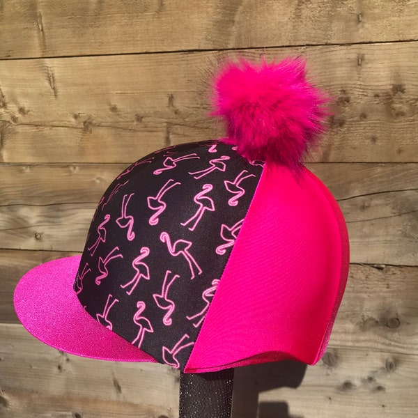 Horse Riding hat silk pink flamingo print  neon pink