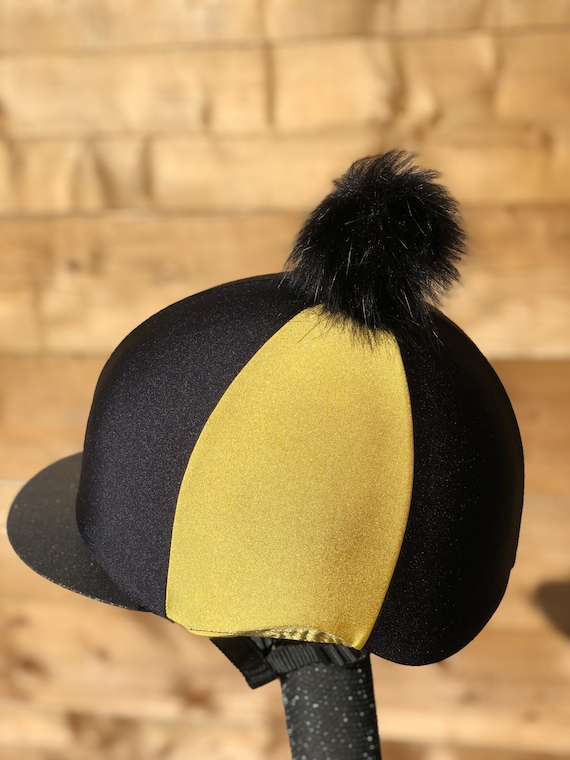Horse Riding Hat Silk Black and Gold Sparkly Peak. Pom Button Etsy