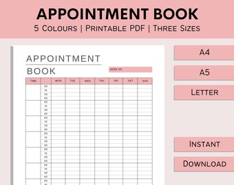 15 Minute Interval Appointment Book | Printable Appointment Tracker | Daily Schedule | Weekly Meeting Planner | PDF | A4 | A5 | Letter