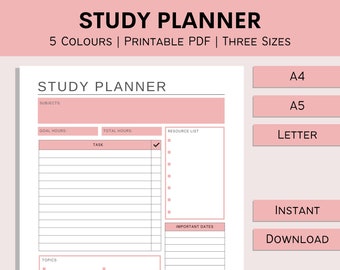 printing for homework Study Planner | Printable Study Plan | Student Timetable | College Study Template | Homework Organizer | Checklist | PDF | A4 | A5 | Letter