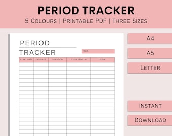 Period Tracker | Printable Menstrual Cycle | Period Symptom Tracking | Period Log | Ovulation Planner | PDF | A4 | A5 | Letter