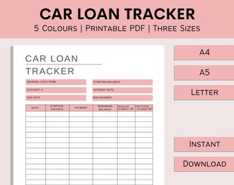 Car Loan Payment Tracker | Auto Debt Payoff Tracker | Printable Debt Snowball | Financial Log | Money Planner | PDF | A4 | A5 | Letter