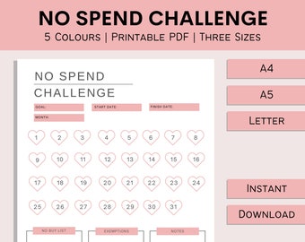 No Spend Month Challenge | Printable Budget Planner | Monthly Finance Plan | Spending Tracker | Digital Budget | PDF | A4 | A5 | Letter