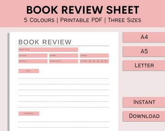 books and journals Book Review Template | Book Reading Log | Book Worm Review Page | Reader Inserts | Avid Reader List | Reading Diary | PDF | A4 | A5 | Letter