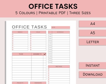 Office Tasks Tracker | Printable Work Plan | Office Organizer | Work Checklist | Work To Do List | Office Planner | PDF | A4 | A5 | Letter