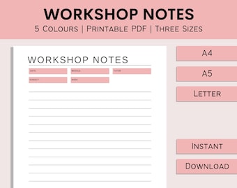 Workshop Notes | Printable Note Paper | Note Taking System | College Student Notes | School Method | Planner Insert | PDF | A4 | A5 | Letter