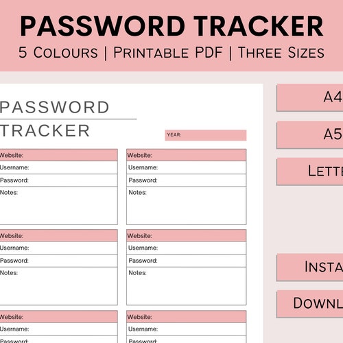 Printable Password Tracker Password Log Planner Template - Etsy