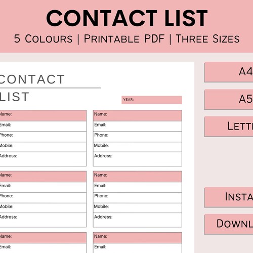 Address Book Printable Fillable PDF Contact Phone Number Etsy