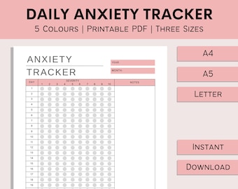 Daily Anxiety Tracker Printable | Mental Health Care | Anxiety Levels Chart | Wellness Planner | Stress Management | PDF | A4 | A5 | Letter