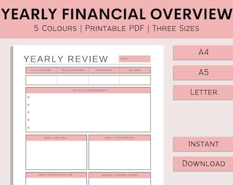 Yearly Financial Overview | Printable Finance Summary | Personal Financial Reflection | Budget Evaluation | PDF | A4 | A5 | Letter