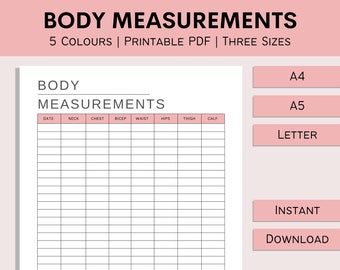 Body Measurement Tracker | Printable Body Progress | Weight Loss Journal | Body Chart | Measurement Log | Journey | PDF | A4 | A5 | Letter