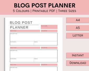 Blog Post Planner | Printable Blog Idea Tracker | Website Post Series Notes | Content Plan | Content Idea Dump | PDF | A4 | A5 | Letter