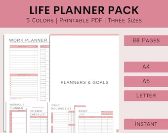 Life Planner Printable | Productivity Plan | Household Binder | Home Management Planner | Life Goal Binder | PDF | A4 | A5 | Letter