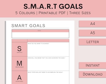 SMART Goals Template | Printable Goal Setting Worksheet | Small Business Planning | Action Plan | Goal Tracker | PDF | A4 | A5 | Letter