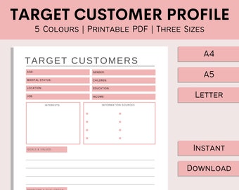 Target Customer Profile | Printable Client Tracking Sheet | Customer Log | Consumer Profiling | Small Business Plan | PDF | A4 | A5 | Letter