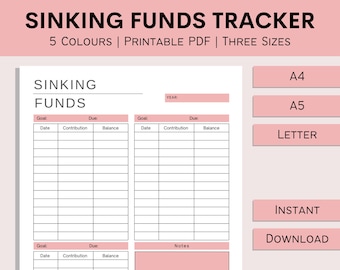 Sinking Funds Tracker | Savings Log | Printable Sinking Funds | Digital Saving Track | Worksheet | Funds Download | PDF | A4 | A5 | Letter
