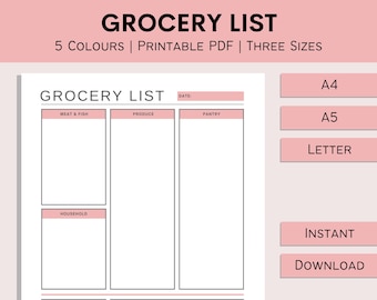 Lista de compras imprimible / Lista de verificación de compras de alimentos / Planificador semanal de comestibles / Lista de productos lácteos y productos / Preparación de comidas / PDF / A4 / A5 / Carta