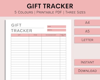 Gift Tracker | Gift Received Printable | Present Log | Thank You Track | Gift List | Birthday | Christmas | Wedding | PDF | A4 | A5 | Letter