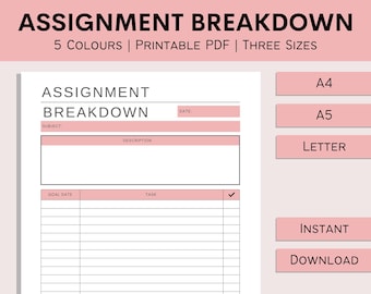 college assignment organizer Assignment Breakdown Sheet | Printable Student Resources | Assessment Help | School Essay Planner | College Project | PDF | A4 | A5 | Letter