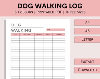 Dog Walking Log | Printable Dog Walking Business | Small Business Tracker | Pet Sitting Form | Pet Planner | PDF | A4 | A5 | Letter
