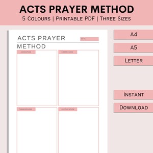 ACTS Prayer Method Printable | Bible Study Sheet | Faith Planner | Prayer Journal | Daily Devotional Journal | PDF | A4 | A5 | Letter