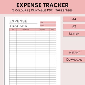 Rastreador de gastos / Registro de gastos / Seguimiento de dinero imprimible / Hoja de finanzas / Rastreador de gastos / Hoja de cálculo de compras / PDF / A4 / A5 / Carta