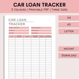 Car Loan Payment Tracker | Auto Debt Payoff Tracker | Printable Debt Snowball | Financial Log | Money Planner | PDF | A4 | A5 | Letter