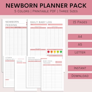 Printable Newborn Planner | New Mom Planner Kit | Sleep Tracker | Daily Infant Log | New Mom Gift | Feeding Log | PDF | A4 | A5 | Letter