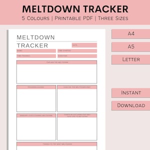 Meltdown Tracker Imprimible / Plantilla de cuidador de necesidades especiales / Rastreador de autismo / Sobrecarga sensorial / Registro de comportamiento / PDF / A4 / A5 / Carta