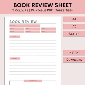 Book Review Template | Book Reading Log | Book Worm Review Page | Reader Inserts | Avid Reader List | Reading Diary | PDF | A4 | A5 | Letter