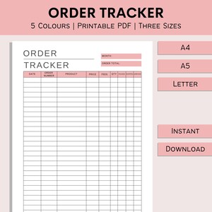 Rastreador de pedidos / Rastreador de envíos imprimibles / Plantilla para pequeñas empresas / Seguimiento de ventas / Registro de pedidos en línea / Revendedor / PDF / A4 / A5 / Carta