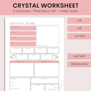 Crystal Grimoire Worksheet | Printable Book Of Shadows Pages | Blank Grimoire Template | Witchcraft Basics | PDF | A4 | A5 | Letter
