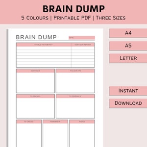 Brain Dump Printable | Daily Thoughts Organzier | Day Planner Template | Mind Declutter Sheet | Priority Matrix | PDF | A4 | A5 | Letter