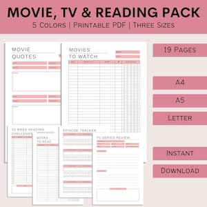 Movie Tracker Printable | TV Series Journal | Television And Film Watchlist | Movie Journal | Film Review Templates | PDF | A4 | A5 | Letter